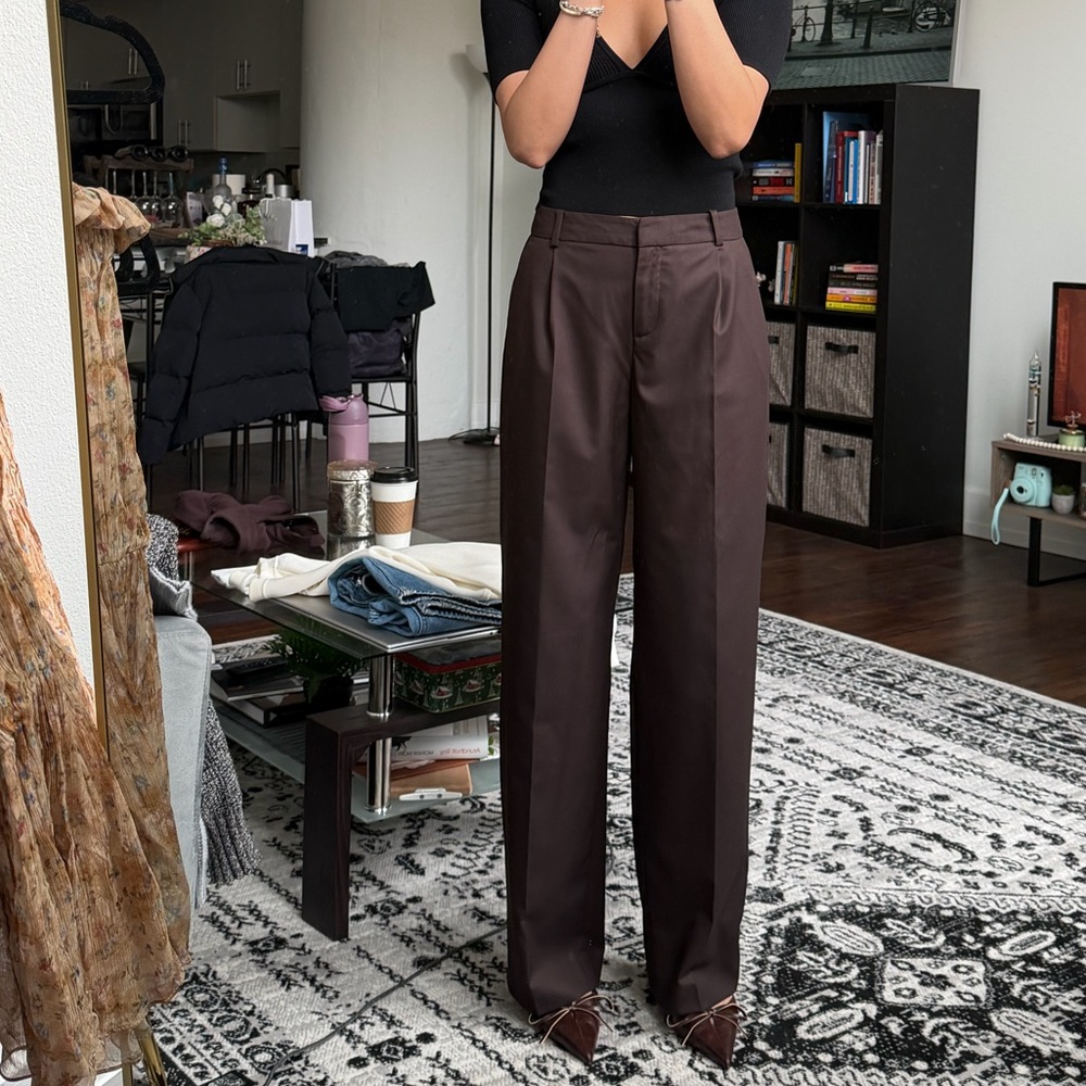 Zara pleated brown straight leg trouser